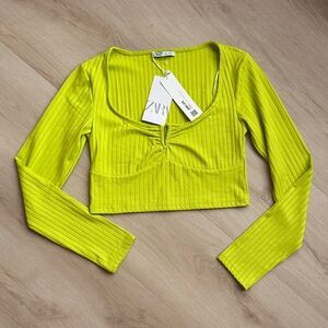 Zara Bright Green Ribbed Long Sleeve Top